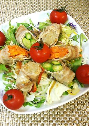 レンジで簡単♡三色野菜のヘルシー肉巻き♪-レシピのメイン写真