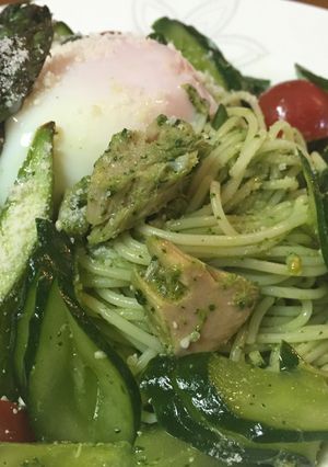 ツナと胡瓜 アスパラの冷製グリーンパスタ-レシピのメイン写真