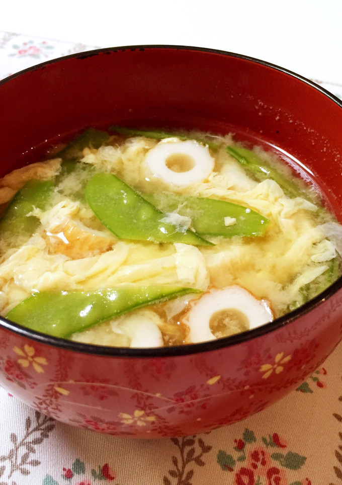 絹さやと竹輪の卵とじ味噌汁-レシピのメイン写真