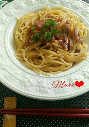お酒が進むいかの塩辛パスタ☆フライパンで-レシピのメイン写真