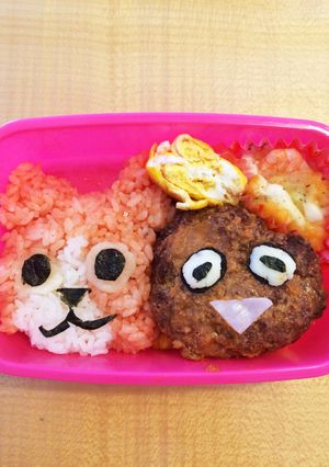 ハンバーグで砂夫、ジバニャン添キャラ弁-レシピのメイン写真