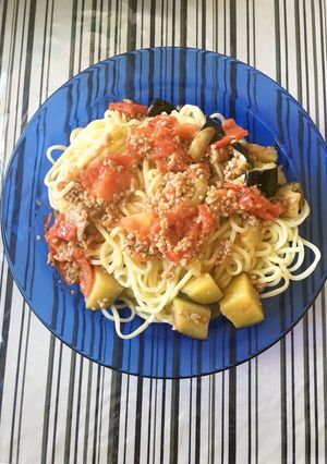 トマトとナスとひき肉のスパゲッティ-レシピのメイン写真