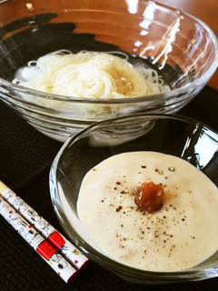 梅チーズ豆腐で“梅カルボナーラ風お素麺”-レシピのメイン写真
