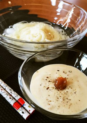 梅チーズ豆腐で“梅カルボナーラ風お素麺”-レシピのメイン写真
