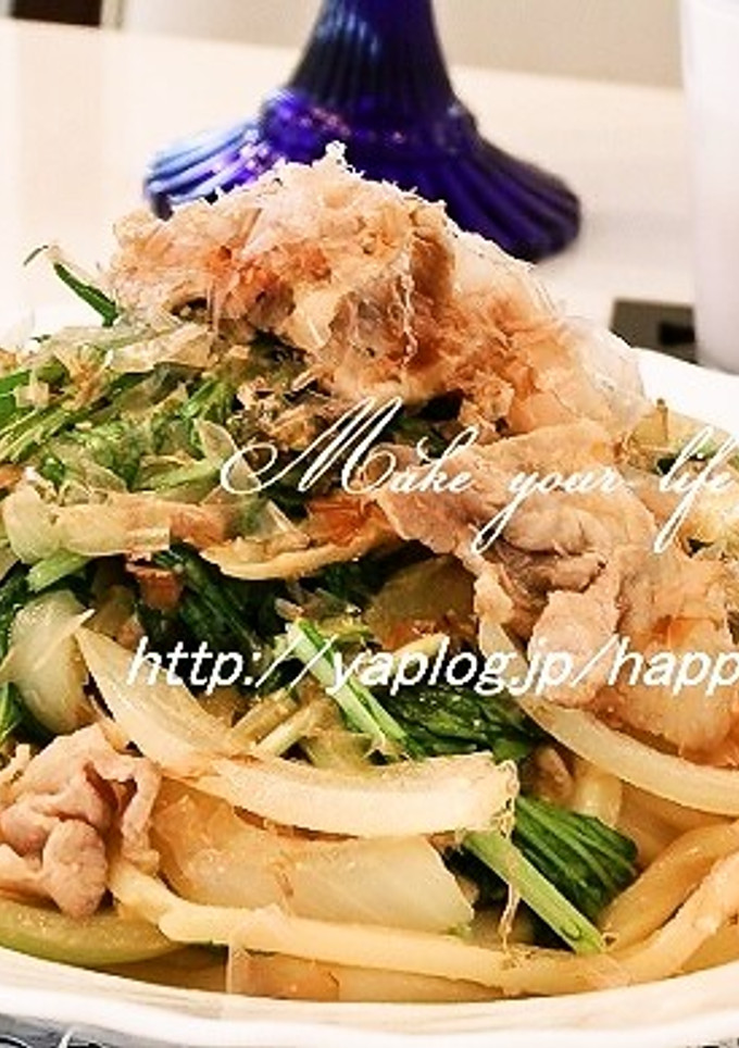 水菜＆豚の生姜焼き風味☆焼きうどん-レシピのメイン写真