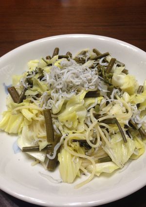 わらびとしらすと春キャベツのスパゲティ-レシピのメイン写真