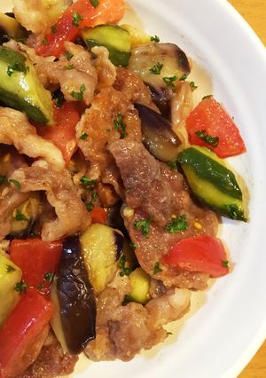彩り野菜とカリカリ豚肉の冷製さっぱり和え-レシピのメイン写真