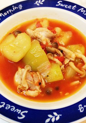 黄金色?摘果(子)メロンと鶏肉のトマト煮-レシピのメイン写真