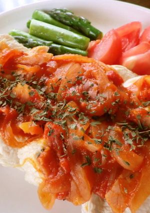 蒸し鶏のトマトソース　息子のダイエット食-レシピのメイン写真