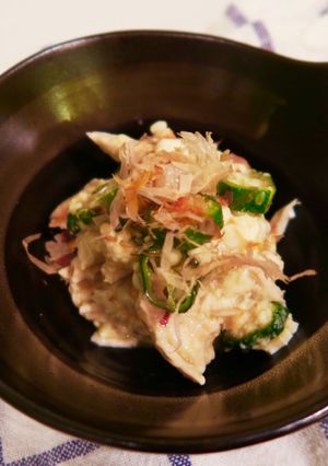 居酒屋おつまみオクラとササミの豆腐和え-レシピのメイン写真