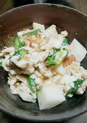 ささみ山芋おくら豆腐の梅のさっぱり和え-レシピのメイン写真