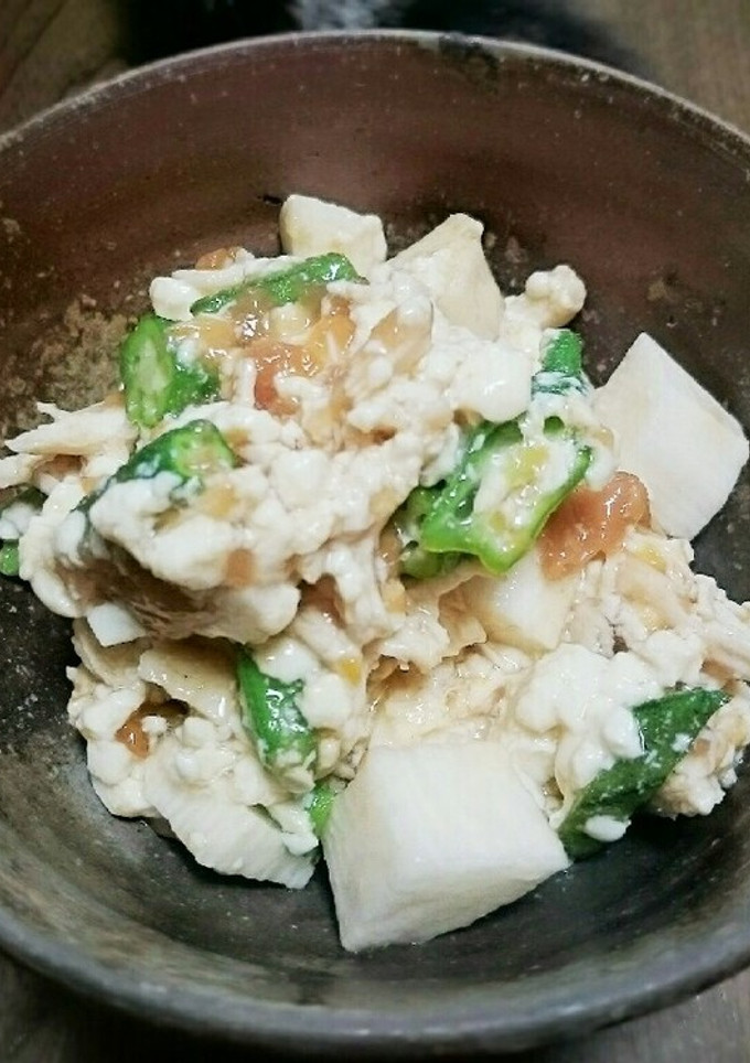 ささみ山芋おくら豆腐の梅のさっぱり和え-レシピのメイン写真