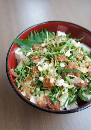 南高梅で、薬味たっぷり豆腐丼-レシピのメイン写真