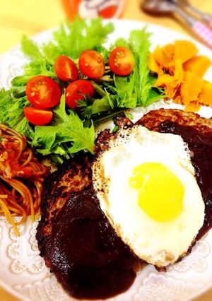 ハンバーグ&ミートスパでワンプレごはん-レシピのメイン写真