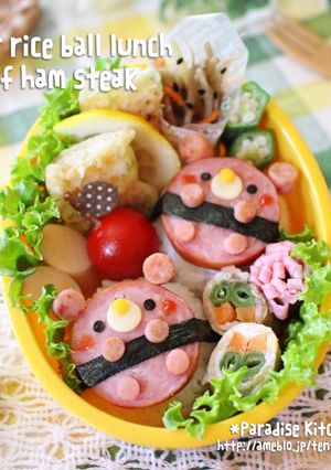 キャラ弁＊簡単♪ハムステーキくまさん弁当-レシピのメイン写真