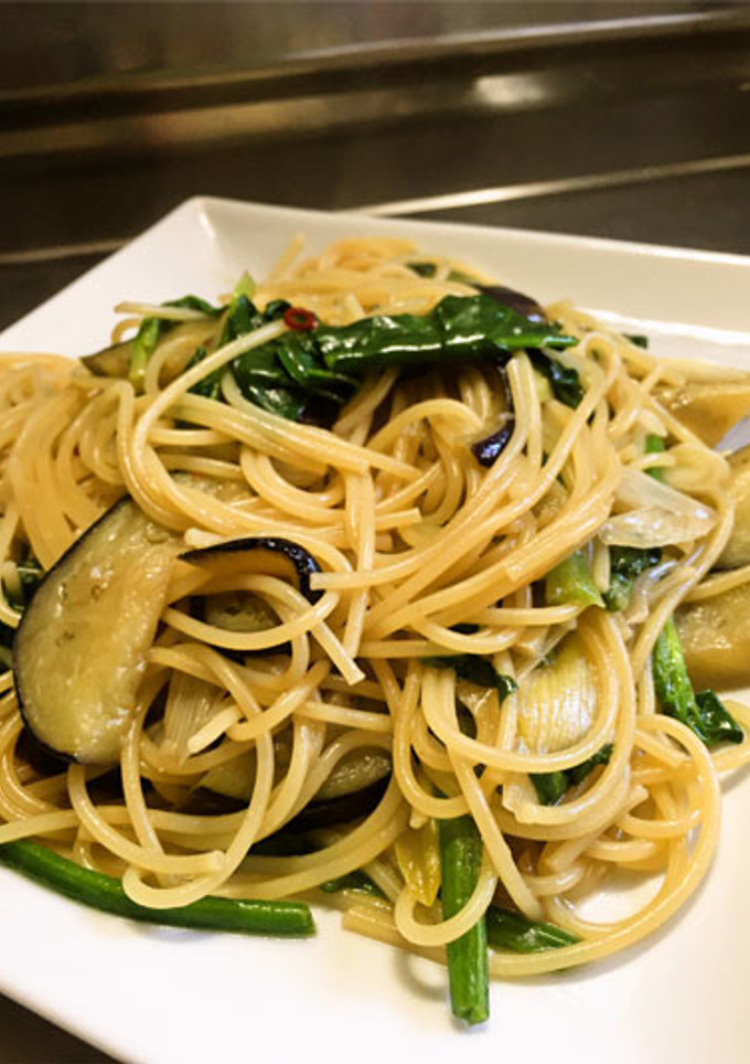 茄子とほうれん草の和風パスタ-レシピのメイン写真