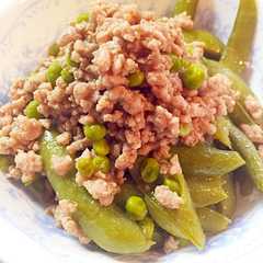 รูปของ 【簡単】ひき肉とさやえんどうのゴマ和え
