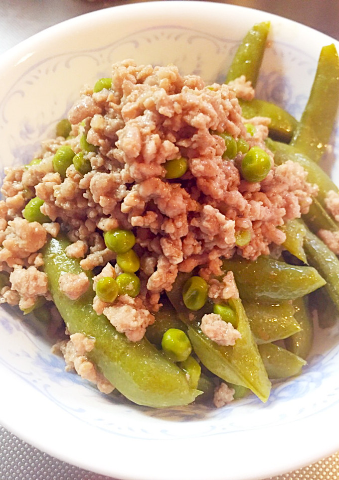 【簡単】ひき肉とさやえんどうのゴマ和え-レシピのメイン写真