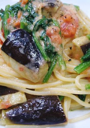 ナスとほうれん草のトマトパスタ♪-レシピのメイン写真