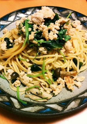 鶏ひき肉と三つ葉の和風パスタ-レシピのメイン写真