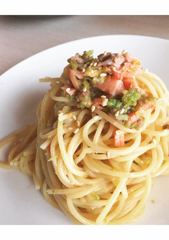 ふきのとうと鮭の冷製パスタ-レシピのメイン写真