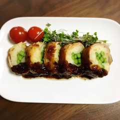 รูปของ 市販ドレで簡単味付け！ 豚肉の野菜ロール