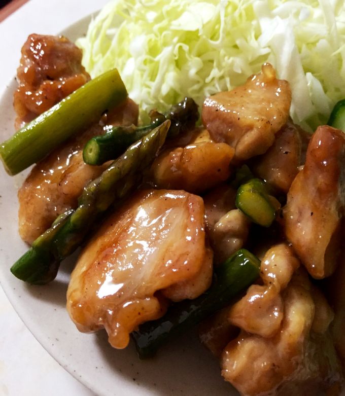 簡単!おかず鶏肉とアスパラの生姜醤油炒め-レシピのメイン写真