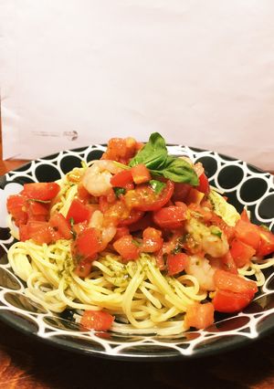 トマトと海老の冷製パスタ＊バジル添え＊-レシピのメイン写真