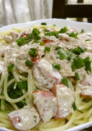ツナマヨ☆水菜☆冷製クリームパスタ-レシピのメイン写真