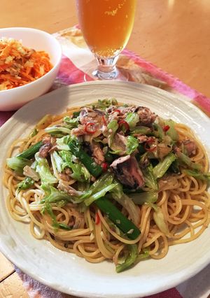 ビールに！鯖缶キャベツのオイスターパスタ-レシピのメイン写真