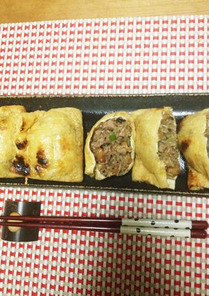 納豆&ひき肉入り油揚げの袋焼き-レシピのメイン写真