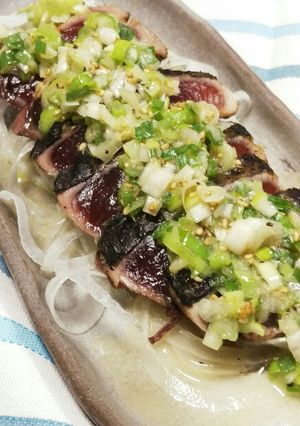 鰹のたたき☆ねぎ塩だれレモン果汁入り-レシピのメイン写真