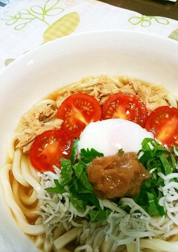 さっぱりと梅の冷やしぶっかけうどん♪-レシピのメイン写真
