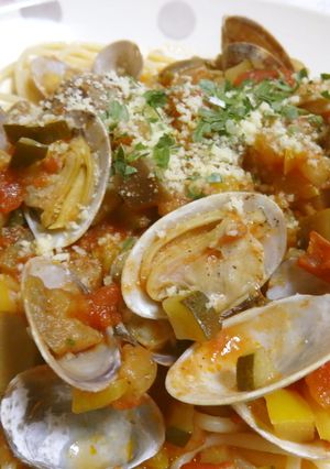 あさりと夏野菜のトマトパスタ-レシピのメイン写真