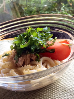 簡単5分で!冷たいツナマヨ柚子胡椒うどん-レシピのメイン写真