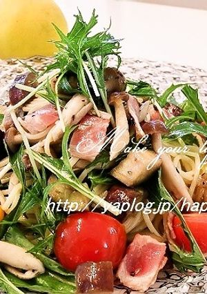 水菜となすのピリッとゆず胡椒☆冷製パスタ-レシピのメイン写真