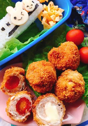 お弁当にプチトマトとチーズの肉巻きフライ-レシピのメイン写真