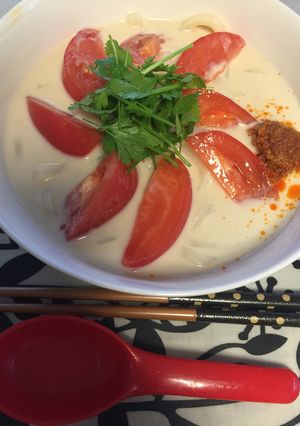 パクチーたっぷり！豆乳トムヤム風うどん-レシピのメイン写真
