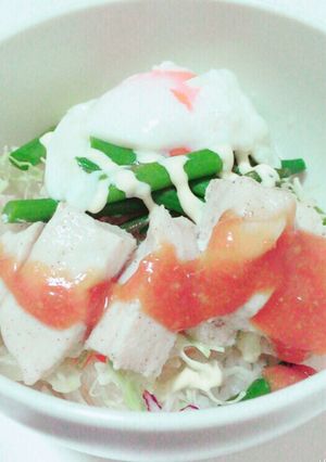 レンジで！味噌ダレチキン温玉のっけ丼♡-レシピのメイン写真