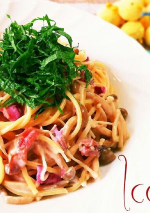 ノンオイルで大満足◎梅クリームパスタ-レシピのメイン写真