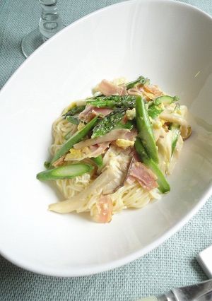 アスパラベーコンのカルボナーラ風そうめん-レシピのメイン写真