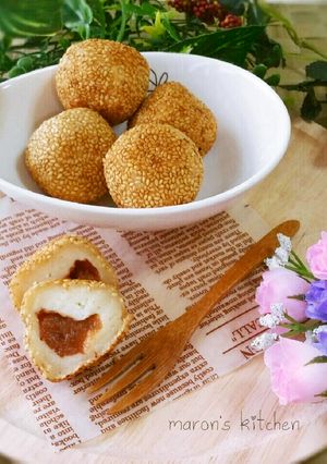 まるごと梅干しの♡もっちりお豆腐ゴマ団子-レシピのメイン写真