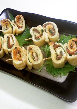 梅大葉チーズのお揚げクルクル串-レシピのメイン写真