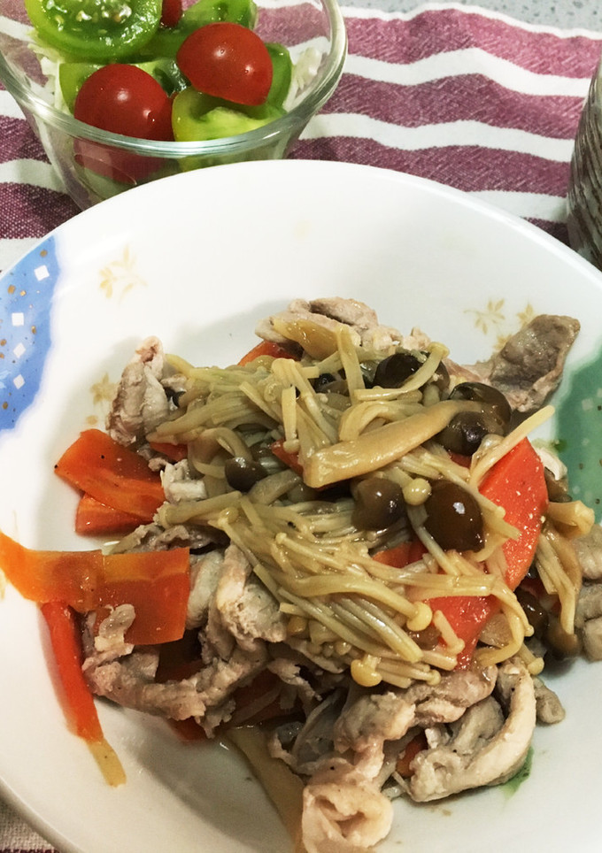 油不使用！自家製なめ茸と豚肉の炒め物-レシピのメイン写真