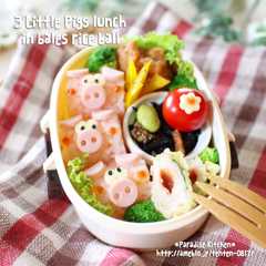 A picture of 簡単♪俵おにぎりで３匹の子豚キャラ弁当.