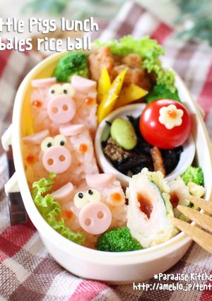 簡単♪俵おにぎりで3匹の子豚キャラ弁当-レシピのメイン写真