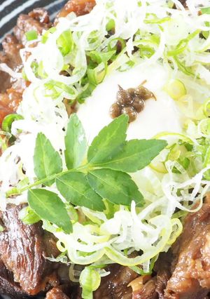 季節到来!山椒で炊いた牛スジ肉 丼仕立て-レシピのメイン写真