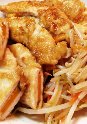 節約かさ増しむね肉のかぼちゃ挟み照り焼き-レシピのメイン写真
