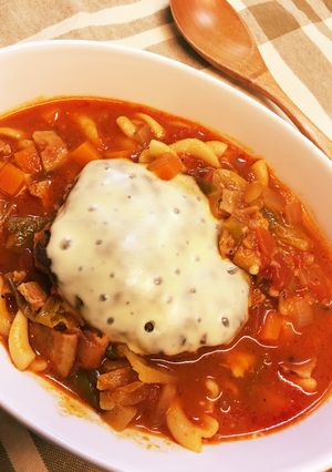 ミネストローネの残りで煮込みハンバーグ♬-レシピのメイン写真