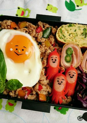 カラフルな4色ガパオライスのお弁当～♡♡-レシピのメイン写真